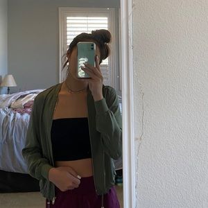 divided green bomber jacket